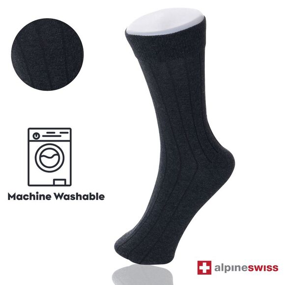 Alpine Swiss 6 Pack Mens Cotton Dress Socks Mid Calf Argyle Pattern Solids Set - Picture 7 of 9